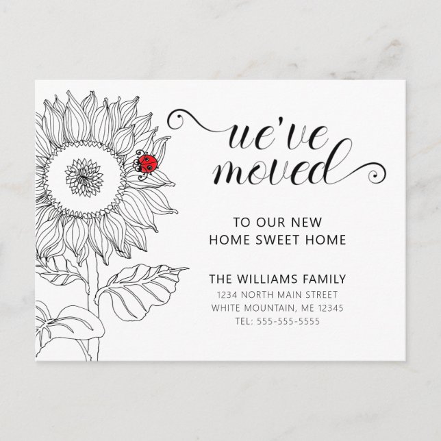 Cartão Postal De Anúncio Girassol Floral com Ladybug Móvel (Frente)