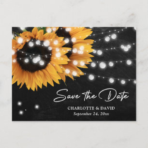 Cartão Postal De Anúncio Girassol Quadro Negro Casamento Salve A Data