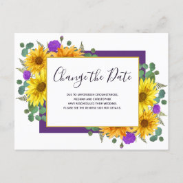 Cartão Postal De Anúncio Girassol Rosas Roxas Casamento Data Alterada