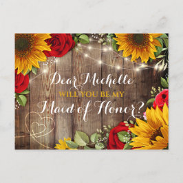 Cartão Postal De Anúncio Girassol & Rosas Você Será Minha Dama de Honra