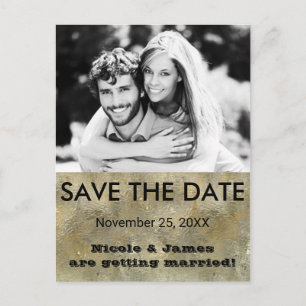 Cartão Postal De Anúncio Glamour Chic Ouro Falso Save The Date Foto