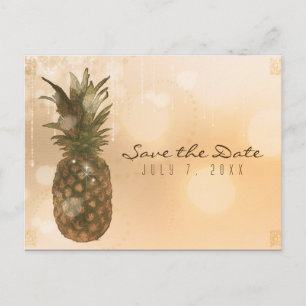 Cartão Postal De Anúncio Glamouroso Abacaxi Dourado Elegante Salve a Data