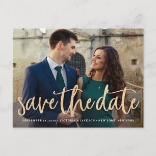 Cartão Postal De Anúncio Glittering Dourado Salve o Cartão-Postal de Data