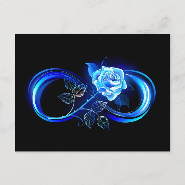 Cartão Postal De Anúncio Glowing infinity with blue rose (Frente)