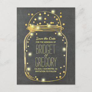 Cartão Postal De Anúncio Gold Foil Mason Jar - Confetti Salvar a Data