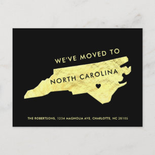 Cartão Postal De Anúncio Gold Foil North Carolina Mapa Black New Address