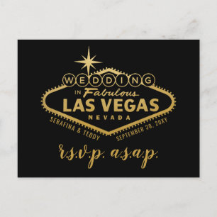 Cartão Postal De Anúncio Gold Las Vegas Sign Wedding RSVP Response Postcard