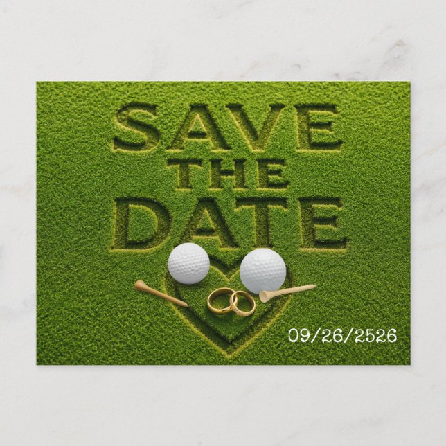Cartão Postal De Anúncio Golf Salve a data casamento de Golfe (Frente)