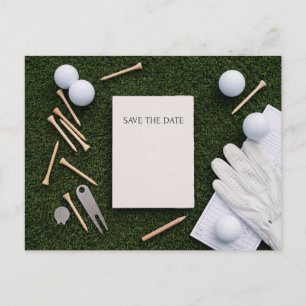 Cartão Postal De Anúncio Golfe Salve a Data Tema de Golfista
