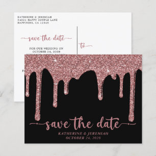 Cartão Postal De Anúncio Gotas de Glitter Dourado Rosa de Chic Preto Salvem