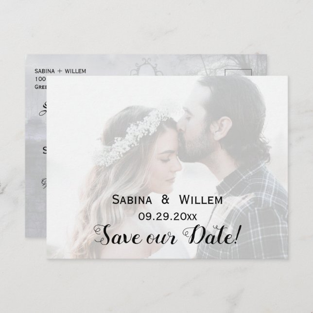Cartão Postal De Anúncio Goth Save Our Date Couple Photo Wedding Postcard (Frente/Verso)