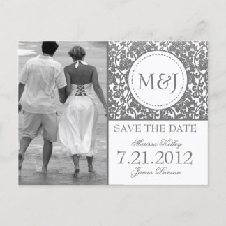 Cartão Postal De Anúncio Gótico Cinza em Branco Flourish Save the Date