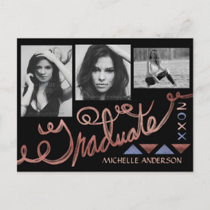 Cartão Postal De Anúncio Graduação 2023 Foto Colagem Faux Rosa Gold Foil