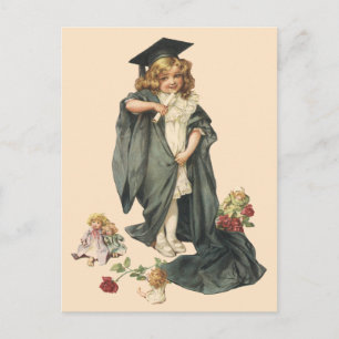 Cartão Postal De Anúncio Graduação Antiga, Menina Vestindo um Capa e Touca 