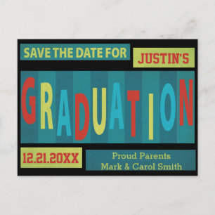 Cartão Postal De Anúncio Graduação Colorida Retroativa Moderna Salva A Data