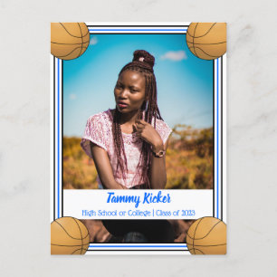 Cartão Postal De Anúncio Graduação de Azul e Negro de Basquete