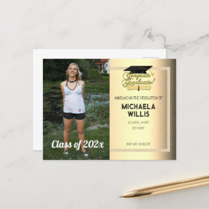 Cartão Postal De Anúncio Graduação de Diploma de Formando que ouro