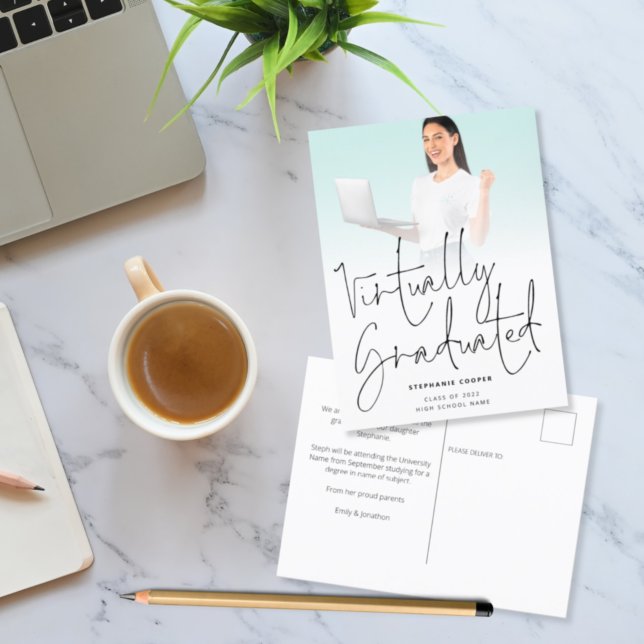 Cartão Postal De Anúncio Graduação de Foto com Script Virtualmente Graduado (Criador carregado)