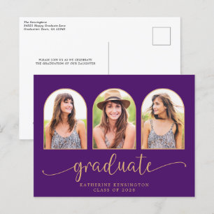 Cartão Postal De Anúncio Graduação de Foto do Arch 3 Dourado Roxo Real