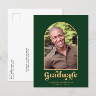 Cartão Postal De Anúncio Graduação de Foto em Arco Verde e Dourado Moderno