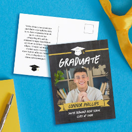 Cartão Postal De Anúncio Graduação de Foto Legal em Quadro Amarelo Preto