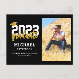 Cartão Postal De Anúncio Graduação de Fotos de Script Dourado Preto Moderno