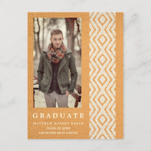Cartão Postal De Anúncio Graduação de Fotos Tribal de Orange Boho