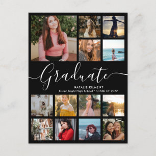 Cartão Postal De Anúncio Graduação de Roteiro 13 Colagem de Fotos Preto Gra