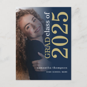 Cartão Postal De Anúncio Graduação do Marinho Dourado de Foto Moderno 202