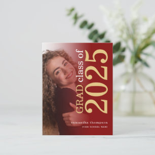 Cartão Postal De Anúncio Graduação Dourada 2024 da Foto Tinted Maroon