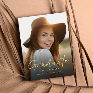 Cartão Postal De Anúncio Graduação Elegante para Caligrafia Dourada