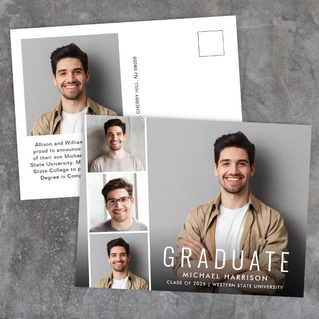 Cartão Postal De Anúncio Graduação em Faixa de Foto Moderna (Cherish the milestone: share your graduate's achievement with a custom photo graduation announcement)