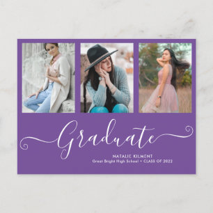 Cartão Postal De Anúncio Graduação em roxo de Colagem de Fotos do Script 