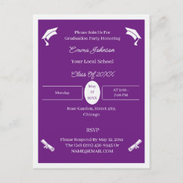 Cartão Postal De Anúncio Graduação Personalizada Mínima De Roxo E Branco