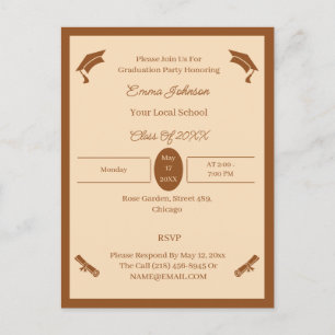 Cartão Postal De Anúncio Graduação Personalizada Minimalista Marrom e Bege