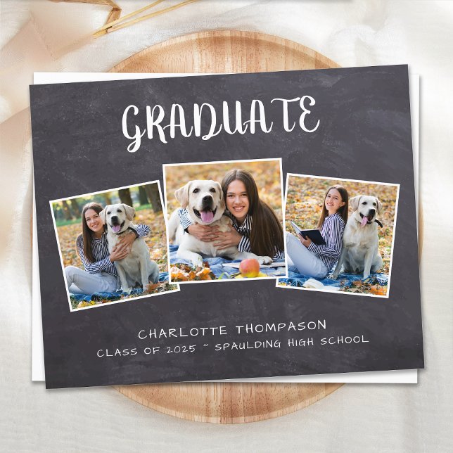 Cartão Postal De Anúncio Graduação Rustic 3 Photo Chalkboard (Criador carregado)