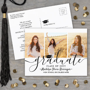 Cartão Postal De Anúncio Graduação Simples de Script Moderno com Colagem de