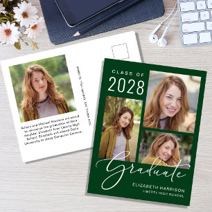 Cartão Postal De Anúncio Graduação Verde com 4 Fotos Moderna
