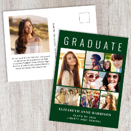 Cartão Postal De Anúncio Graduação Verde com 8 Fotos Moderna