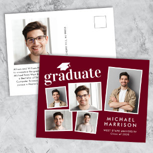 Cartão Postal De Anúncio Graduação Vermelha de Colagem de Fotos Moderna