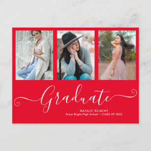 Cartão Postal De Anúncio Graduado em Letra 3 Colagem de Fotos Vermelho Grad