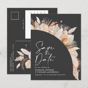 Cartão Postal De Anúncio Gramínea pampas elegante botânica preta moderna
