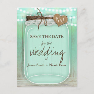 Cartão Postal De Anúncio Grande Mason Jar Mint + Luzes Russas Salvar Data