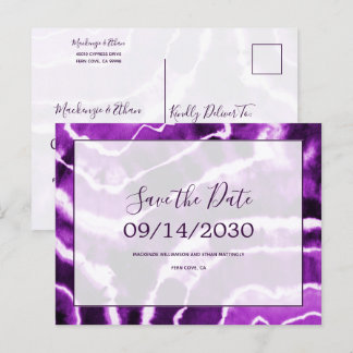 Cartão Postal De Anúncio Gravata Chic Roxo Mármore Dia da Noiva Salvar a Da