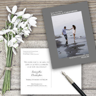 Cartão Postal De Anúncio Gray Simple Minimalist Wedding Photo Save The Date