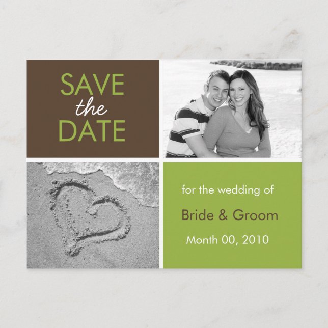 Cartão Postal De Anúncio Green and Brown Save the Date Photo Postcards (Frente)