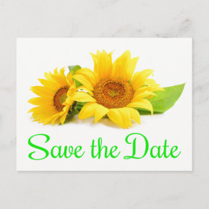 Cartão Postal De Anúncio Green Save The Date Sunflower Yellow Casamento