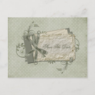 Cartão Postal De Anúncio Green Shabby Dotou Suíça Salvar a Data