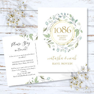 Cartão Postal De Anúncio Greenery Garland Dourado Novo Endereço que Mudamos