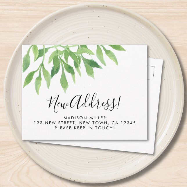 Cartão Postal De Anúncio Greenery New Address Moving  (Criador carregado)